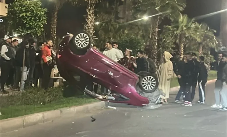 السرعة المفرطة تتسبب في انقلاب سيارة بمراكش